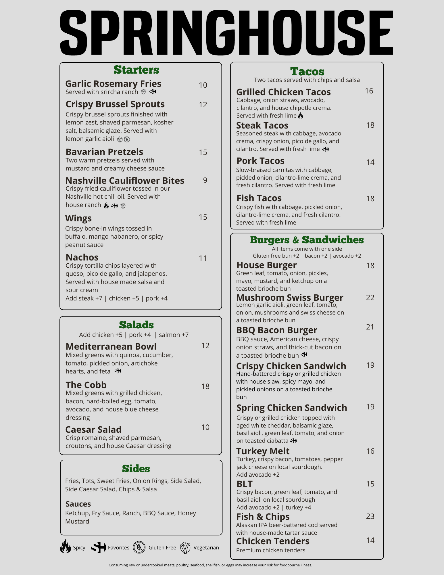 SpringHouse Menu